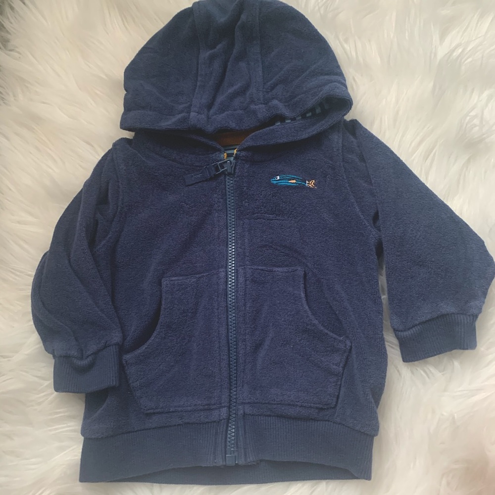 Navy Terry Zip Hoodie, Marks & Spencer, 3-6M